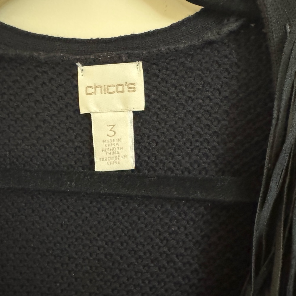 Chico’s women’s fringed rose cardigan black size 3 (US 16) EUC - Picture 5 of 5